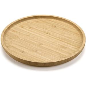 Round Bamboo Tray, Wood Serving Tray, Wooden Platter, Wood Charcuterie Board, Decorative Tray for Coffee Table, 11.8 inch