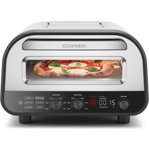 CHEFMAN Indoor Pizza Oven - Makes 12 Inch Pizzas in Minutes, Heats up to 800F - Countertop Electric Pizza Maker with 5 Touchscreen Presets, Pizza Stone and Peel Included - Stainless Steel