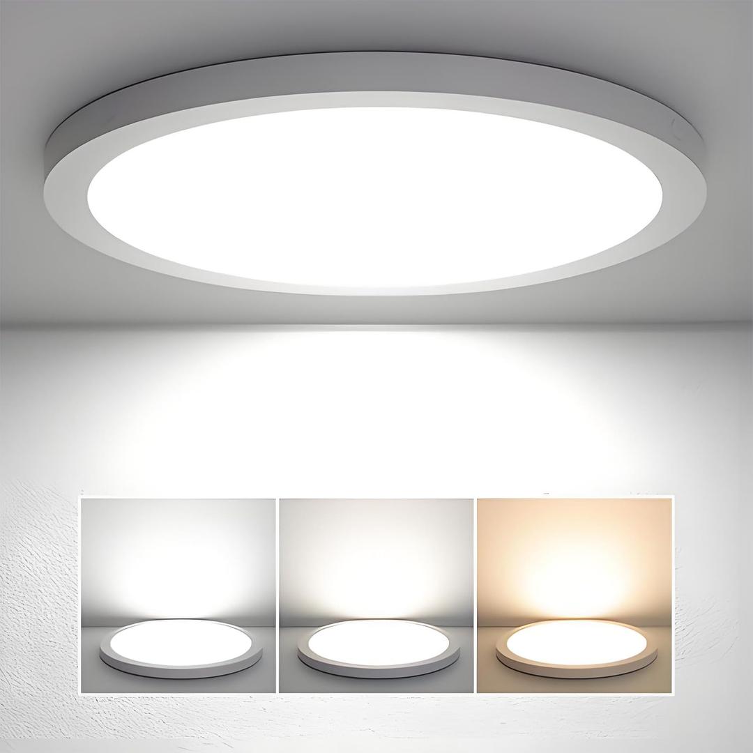 18 Inch Round LED Ceiling Light with Triac Dimming & 3 CCT Options (3000K/4000K/6500K) - 36W Super Slim Flush Mount Panel for Bedroom, Kitchen, Hallway, Garage & Office