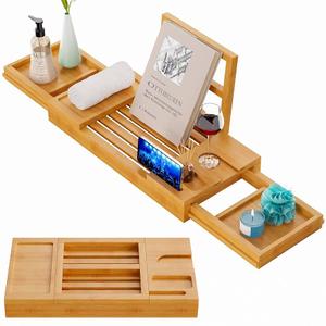 Bathtub Tray Caddy, Expandable Bath Tray, Unique House Warming Gifts, New Home, Anniversary and Wedding Gifts for Couple, Bridal Shower Gift for Women (Bamboo)