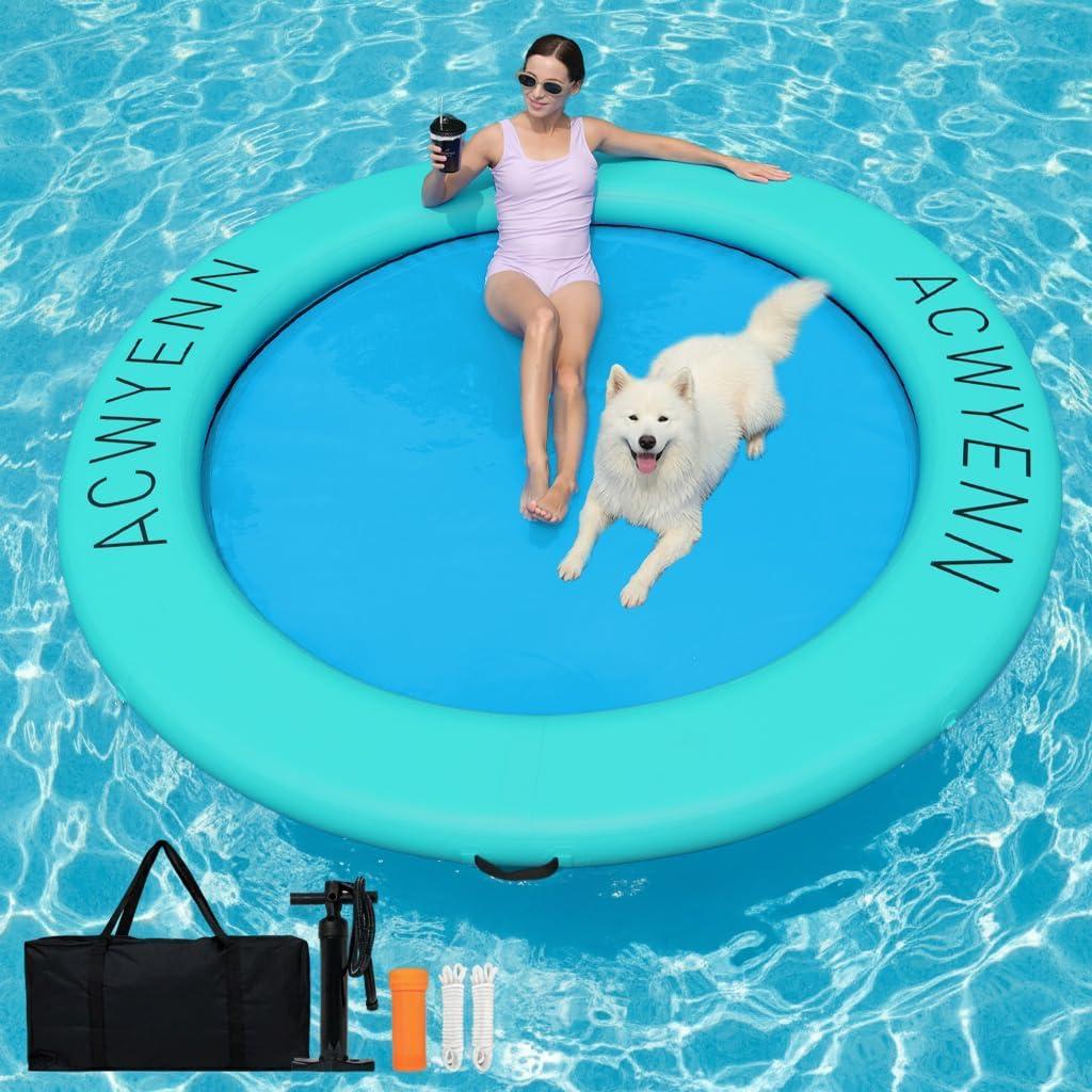 8FT Inflatable Water Hammock Lake Floats for Adults Round Floating Ring Hammock for Lake Pool Beach