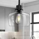 Emak 2 Pack Pendant Lights Kitchen Island, 8 Inch Black Pendant Light Fixtures with Clear Glass Shade, Modern Farmhouse Island Lights for Kitchen, Dining Room, Bar, PL122-BK-CG-2PK