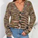 MEROKEETY Women's Fall Fuzzy Colorful Knit Cardigan Sweaters Winter Button Down Boho Casual Long Sleeve Outerwear Top (S)