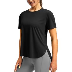 Soothfeel Women's Workout Shirts Short Sleeve Breathable UPF 50+ Sun Protection Athletic Tees T-Shirts Yoga Gym Running Tops(blackM)