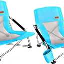 Nice C Low Beach Chair, Beach Chairs for Adults 2 Pack, Sling, Folding, Portable, Concert, Kids, Boat, River, Sand Chair, Sillas De Playa, with Cup Holder & Carry Bag (2 Pack of Blue)