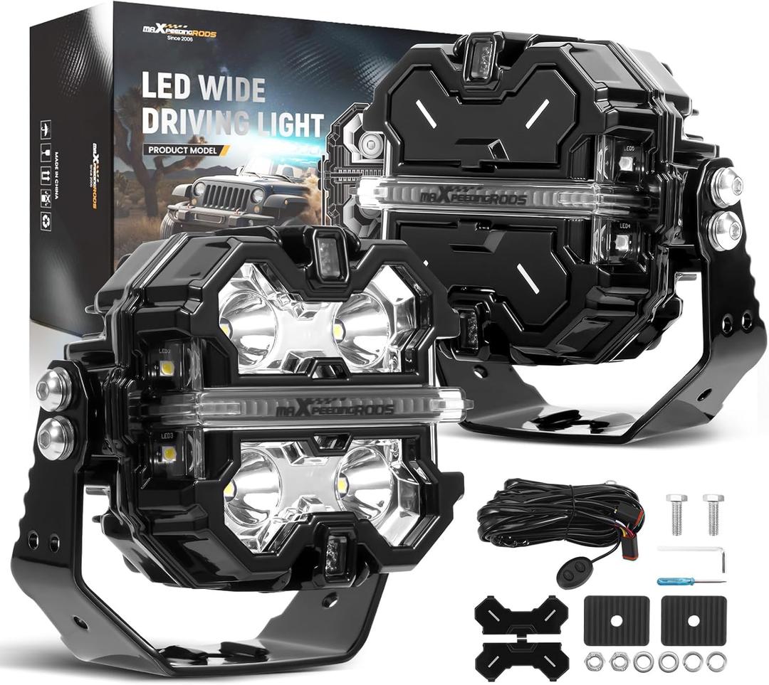 maXpeedingrods 2 x 3.5 160W Offroad Lights, LED Light Bar 19200LM with White Amber DRL, 270Side Shooter Pod Lights, Fog Spot Light with Black Covers for Jeep Wrangler,Trucks UTV ATV Motorcycles