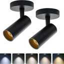 LED Ceiling Spotlight 5CCT 2700K/3000K/3500K/4000K/6000K Selectable Dimmable,Spot Light Indoor Adjustable Flush Mount Lights Fixture 12W CRI 90+, Tilt Angle Accent Lighting, Black 2 Packs