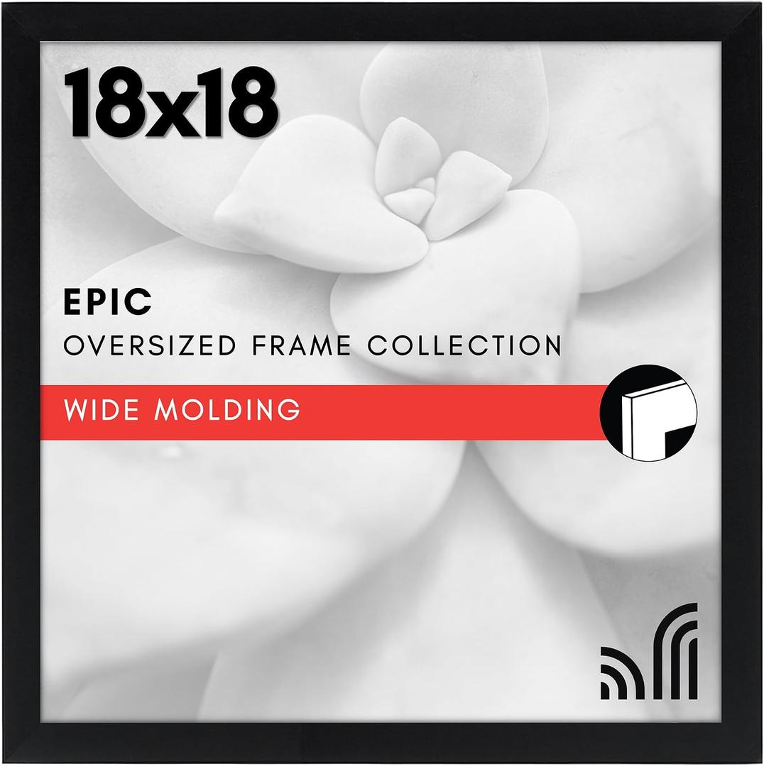 Americanflat 18x18 Picture Frame with Polished Plexiglass - Epic Collection - Square Picture Frame with Engineered Wood - Wide Photo Frames for Wall display - Black