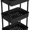 Laiensia 3-Tier Storage Carts,Multifunction Utility Rolling Cart Kitchen Storage Organizer,Mobile Shelving Unit Cart with Lockable Wheels for Bathroom,Laundry,Living Room,With Classified Sticker,Black