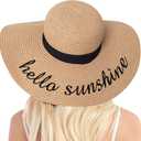 Double Couple Womens Straw Hat Wide Brim Floppy Beach Sun Hat for Women UPF 50+ Adjustable Strap Vacation (Medium, Hello Sunshine&khaki)