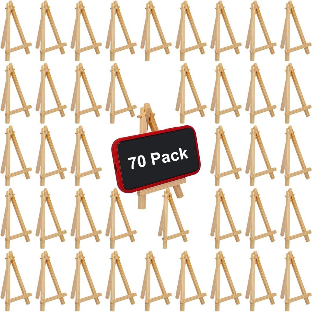 70 Pack 6.3" Mini Wooden Easel for Painting, A-Frame Tabletop Art Display Easel, for Craft Projects, Weddings, Parties, Versatile Canvas Holder for Small Canvases, Business Cards, Signs, Photos