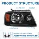 Headlights for 2004-2008 Ford F150 / 2006-2008 Lincoln Mark LT Pair Front Lights Replacement Headlamps Black Housing Amber Reflector