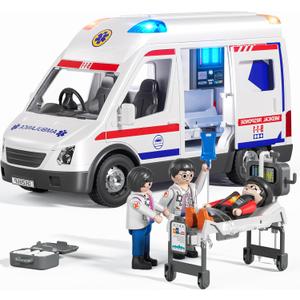 Doloowee Ambulance Toy Truck for Kids 3-8, Large Toy Cars with Lights & Sounds, Emergency Vehicle Toddler Toys, Rescue Role Playset, Play & Learn Toddler Toys Ages 3 4 5 6 7 8 9 10 11 12