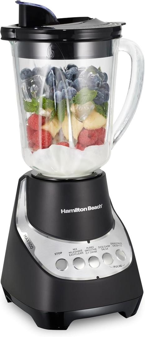 Hamilton Beach Wave~Action Quiet Blender, 48 oz. Glass Jar, 12 Blending Functions, Black, R53530 