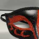 2025 New Masquerade Mask with Feather for Couples - Women's Masquerade Mask with Feather & Men Venetian Costume Mask (Black Red)