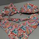 geluboao Bikini Set for Women Solid V Neck Knot Front Push Up High Leg Thong Two Piece Swimsuit, Size: L