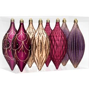 JORNOY Finial Drop Christmas Ornaments for Tree Decorations, 150mm/6inch Shatterproof Plastic Hanging Large Tear Drop Baubles Bulk for Holiday Home Party Decor with String, 8 Pack, Jewel Tone