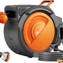 5/8"  110 ft Retractable Hose Reel, Heavy Duty Retractable Garden Hose Reel Wall Mounted with 10-Pattern Hose Nozzle/Any Length Lock/Slow Return System/180Swivel Bracket, Orange