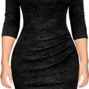 MIUSOL Women's Retro Ruffle Style 3/4 Sleeve Sparkly Cocktail Dress (B-black)
