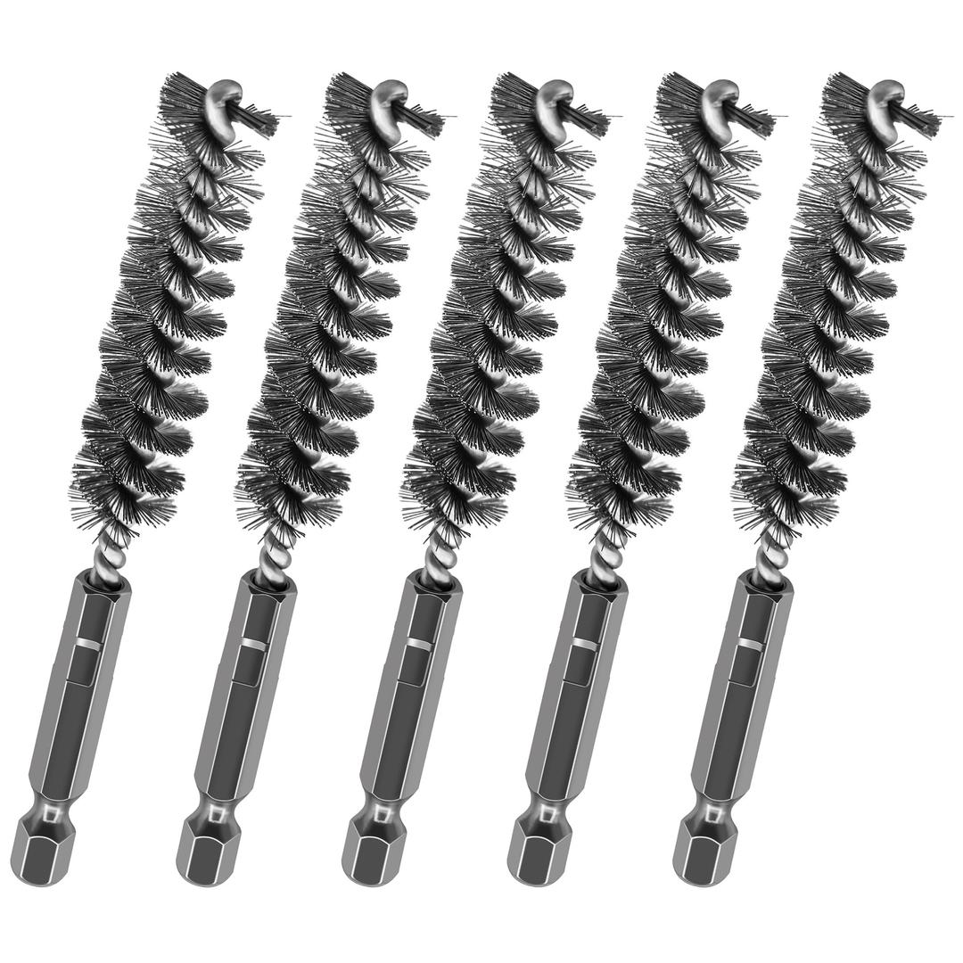 ASNOMY 5Pcs 7/16" Stainless Steel Bore Brush,Stainless Steel Bristles Wire Brush Bore Cleaning Brush Set for Power Drill Cleaning, Abrasive Wire Brush Steel Brush with 1/4" Hex Shank