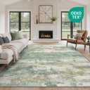 GENIMO 8x10 Washable Area Rugs for Living Room, Non Slip, Sage Green Ivory | Large Vintage Floral Rug, Stain Resistant, Low Pile and Lightweight for Bedroom, Dining Room and Home Office