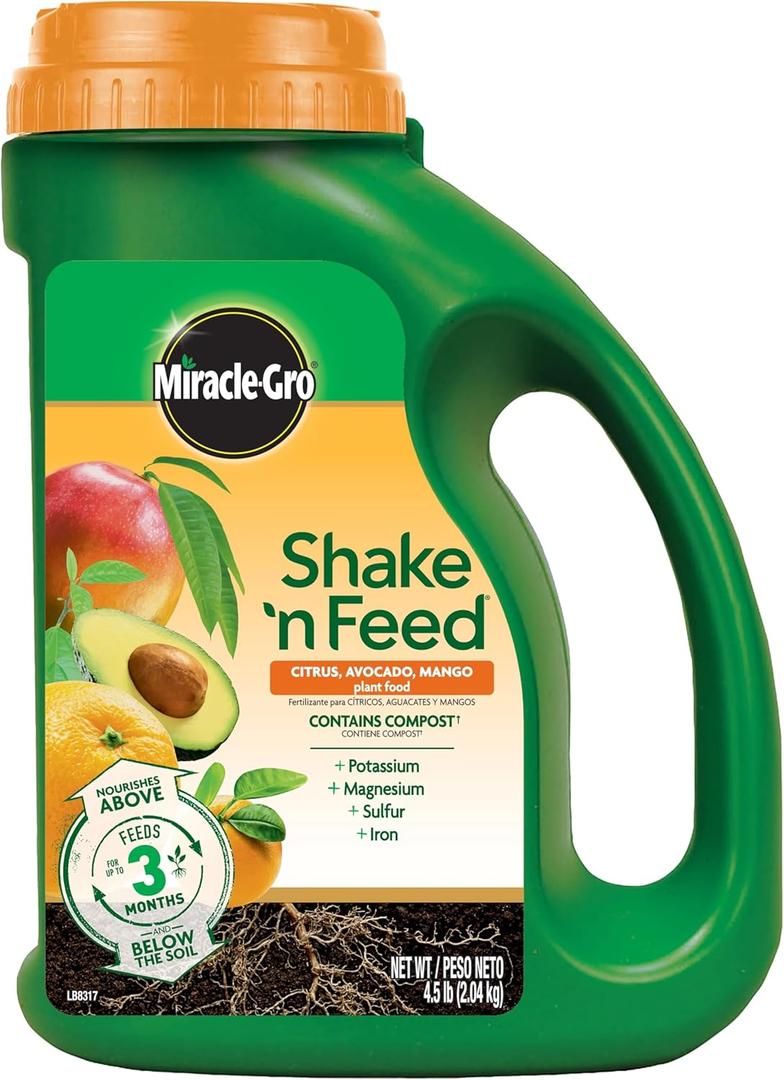 Miracle-Gro Shake 'N Feed Citrus, Avocado, Mango Plant Food, For Container and In-Ground Plants, Citrus Trees, Avocado Trees and Mango Trees, 4.5 lbs.