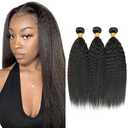 Human Hair Bundles Kinky Straight Bundles 20 20 20 Inch Unprocessed Brazilian Virgin Hair Weave 3 Bundle Yaki Straight Human Hair Extensions #1B Natural Color 50 Grams Per Bundle (#1B-Black-YK)