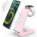3 in 1 Wireless Charging Station, 2026 Upgraded Fast Desk Charger Station for iPhone 17 16 15 14 13 12 Pro Max Plus, Charger Stand for Apple Watch 10 9 8 7 6 5 4 3 2 SE, Airpods 4 3 2 Pro(Pink)