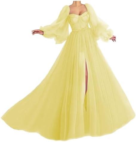 Puffy Sleeve Prom Dress Tulle Ball Gown Slit Formal Evening Gowns Lace Sweetheart Princess Wedding Dresses