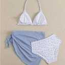 Milumia Girl's 3 Piece Bikni Set Ditsy Floral Halter Swimsuit with Cover Up Skirts (Blue), Size 11Y