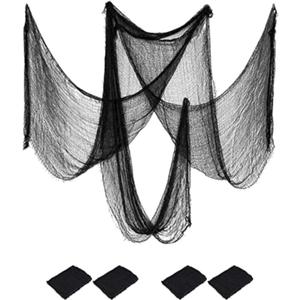 4 Pack Halloween Creepy Cloths, Scary Spooky Cloth Creepy Gauze, 30 x 120inch Freaky Loose Weave Creepy Cloth, Decoration for Haunted Houses Props Halloween Wall Outdoor Indoor Decor (Black)