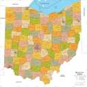 Ohio ZIP Code Map with Counties - Standard - 36" x 36" Laminated