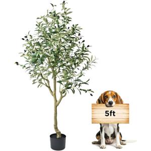 Artificial Olive Tree 5FT Olive Tree Indoor Floor Plant with 1482 Leaves Lush Large Artificial Plant Faux Olive Plant for Corner Bedroom Livingroom Patio Office