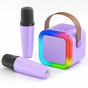 Mini Karaoke Machine for Kids, Portable Bluetooth Speaker with 2 Wireless Microphones, Toddler Music Player Toys, Easter Birthday Gifts for 3, 4, 5, 6, 7, 8, 9, 10, 11, 12+Years Old Girls Boys(Purple)
