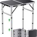 GARLLEN 2ft Folding Camping Table, Portable Folding Picnic Table with 3-Height Adjustable, Lightweight Aluminum Outdoor Tables for BBQ, Camping, Cooking, 22.8" L x 15.7" W, Silver