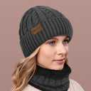 Loritta 3 Pieces Winter Hats for Women Scarf Touch Screen Gloves Set Thick Warm Fleece Lined Beanie Hat Gifts