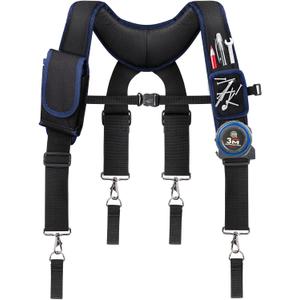 Tool Belt Suspenders for Men, Adjustable Padded Carpenter Tool Belt with Magnetic WristBand Multifunctional Pouch Pocket for Construction Workers (Black)