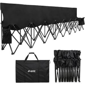 1MORE Soccer Bench - Portable Folding Team Bench, 8 Seats Foldable Sideline Benches, Soccer Chair with Bag & Backrest, Adult Team Chair for Football Camp Sport Events Outdoor Seating.Black