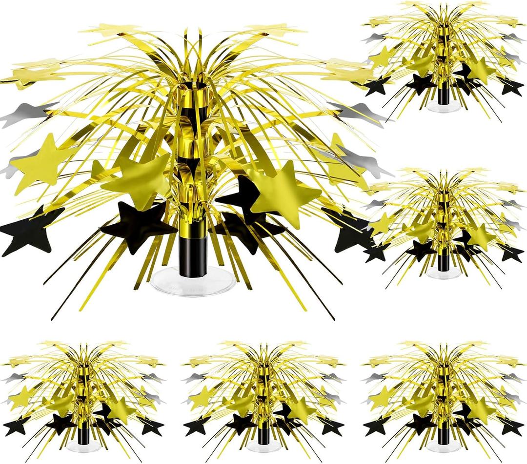 6 Pcs Black and Gold Graduation Foil Spray Centerpieces for Tables Metallic Star Table Decorations for Birthday Party Favor Supplies New Year Photo Booth Props, 8.7 Inch Tall