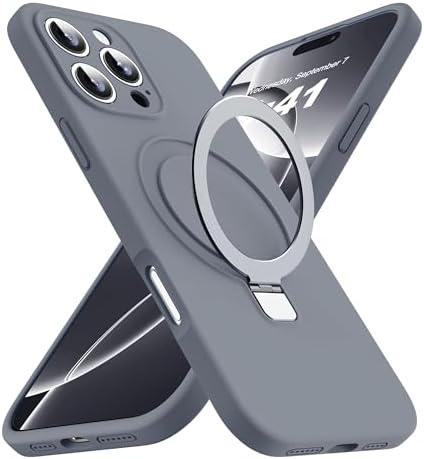 SKYLMW Designed foriPhone 16 Pro Case with Magnetic Invisible Stand Compatible with Mag-Safe Military Drop Tested Shockproof SiliconeiPhone 16 Pro Phone Cases for Women Men 6.3'', Grey, 2 Pack