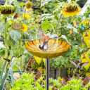 2PCS Metal Flower Bird Bath for Outside, Small Hummingbird Bath Bowl Detachable Birdfeeder Bowl Garden Decor for Outdoor Yard Lawn (2PCS-Yellow-Green)