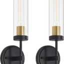 Modern Wall Sconces Set of 2, Black and Gold Bathroom Vanity Lights with Clear Glass, Sconces Wall Decor Set of 2, Hardwired wall Sconce Lighting, Indoor Wall Lights for Bedroom Living Room Hallway