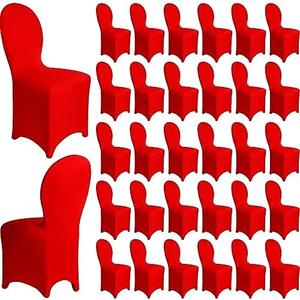 Moukeren 30 Pcs Wedding Chair Covers Spandex Folding Chair Covers Stretch Universal Polyester Fitted Seat Slipcovers for Wedding, Banquet, Celebration, Holidays, Dining Room, Living Room (Red) Moukeren 30 Pcs Wedding Chair Covers Spandex Folding Chair Covers Stretch Universal Polyester Fitted Seat Slipcovers for Wedding, Banquet, Celebration, Holidays, Dining Room, Living Room (Red)
