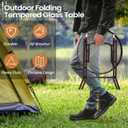 Foldable Patio Side Table Set of 2 with Tempered Glass Top 18" Folding Outdoor Side Tables Set of 2 Small Glass Patio End Tables for Porch Yard Balcony Deck Lawn Dining Garden (Brown)