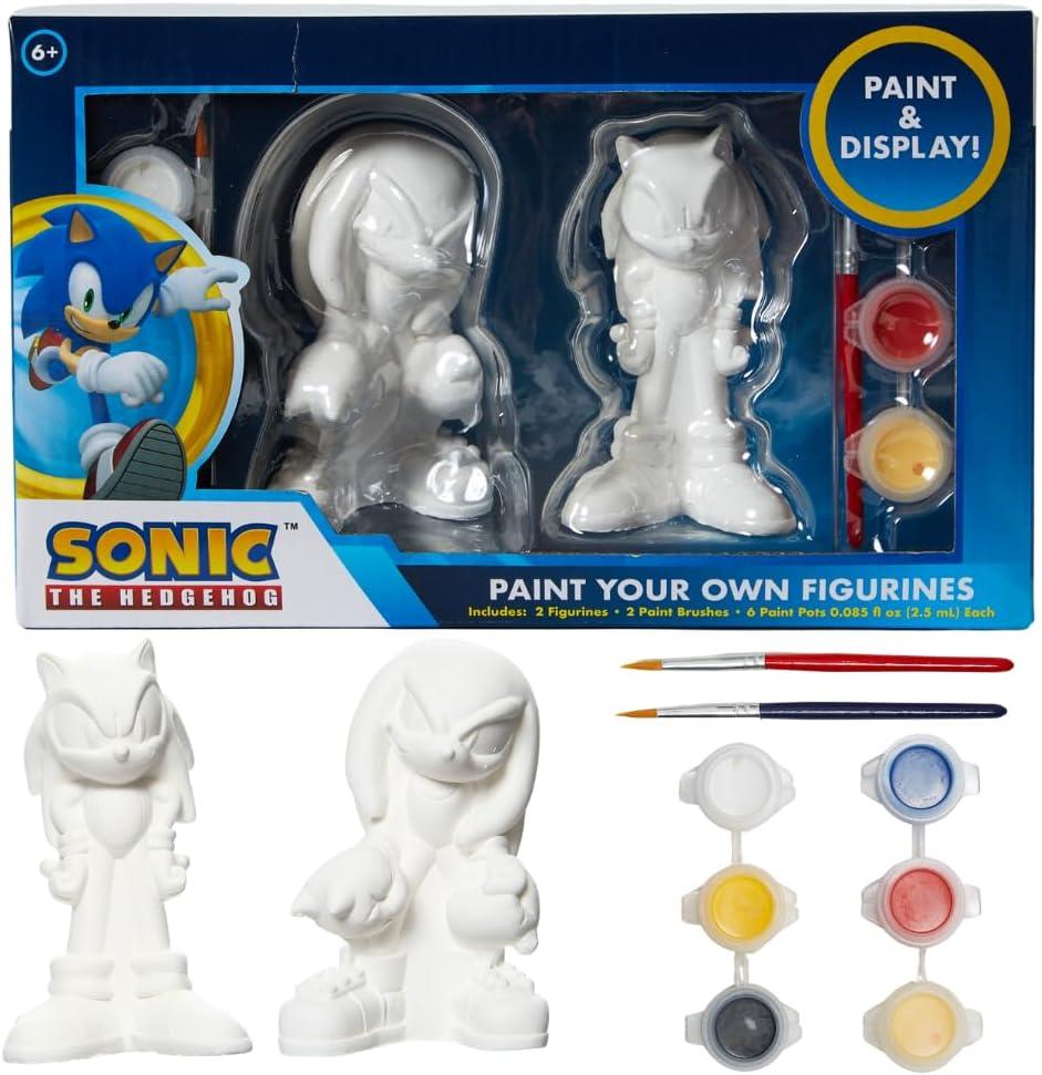 Innovative Designs Sonic The Hedgehog DIY Paint Your Own Figurines Arts and Crafts Set for Boys - Sonic & Knuckles The Echidna
