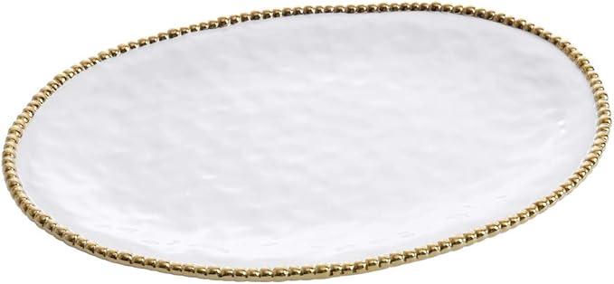 Pampa Bay Porcelain Large Oval Thanksgiving, Christmas, Hannukah, and Holiday and Party Serving Platter (White and Gold) 18.5 x 13 x 1.5 inches