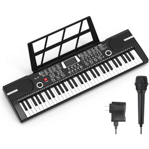 61 keys keyboard piano, Electronic Digital Piano with Built-In Speaker Microphone, Sheet Stand and Power Supply, Portable piano Keyboard Gift Teaching for Beginners (Black)