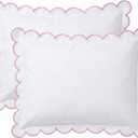 Frienda Set of 2 Scalloped Pillow Cover Embroidered Bed Scalloped Standard Queen Pillowcases Microfiber Pillow Cover for Bedroom Guest Room(Pink,30" X 20")