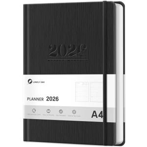 2026 Planner, Large Weekly and Monthly Planners, A4 Faux Leather Daily Calendar 2026 Planner, 12 Month Agenda from Jan. to Dec., Hardcover Habit Tracker Journal(Black)