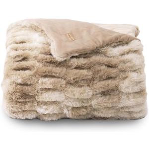 EVERGRACE Luxurious Soft Faux Rabbit Fur Throw Blanket, Cozy Fuzzy Plush Warm Throws for Couch Bed Sofa Chair Home Decor, Ruched Bubble Fluffy Blanket with Reversible Velvet, 50" x 60", Beige